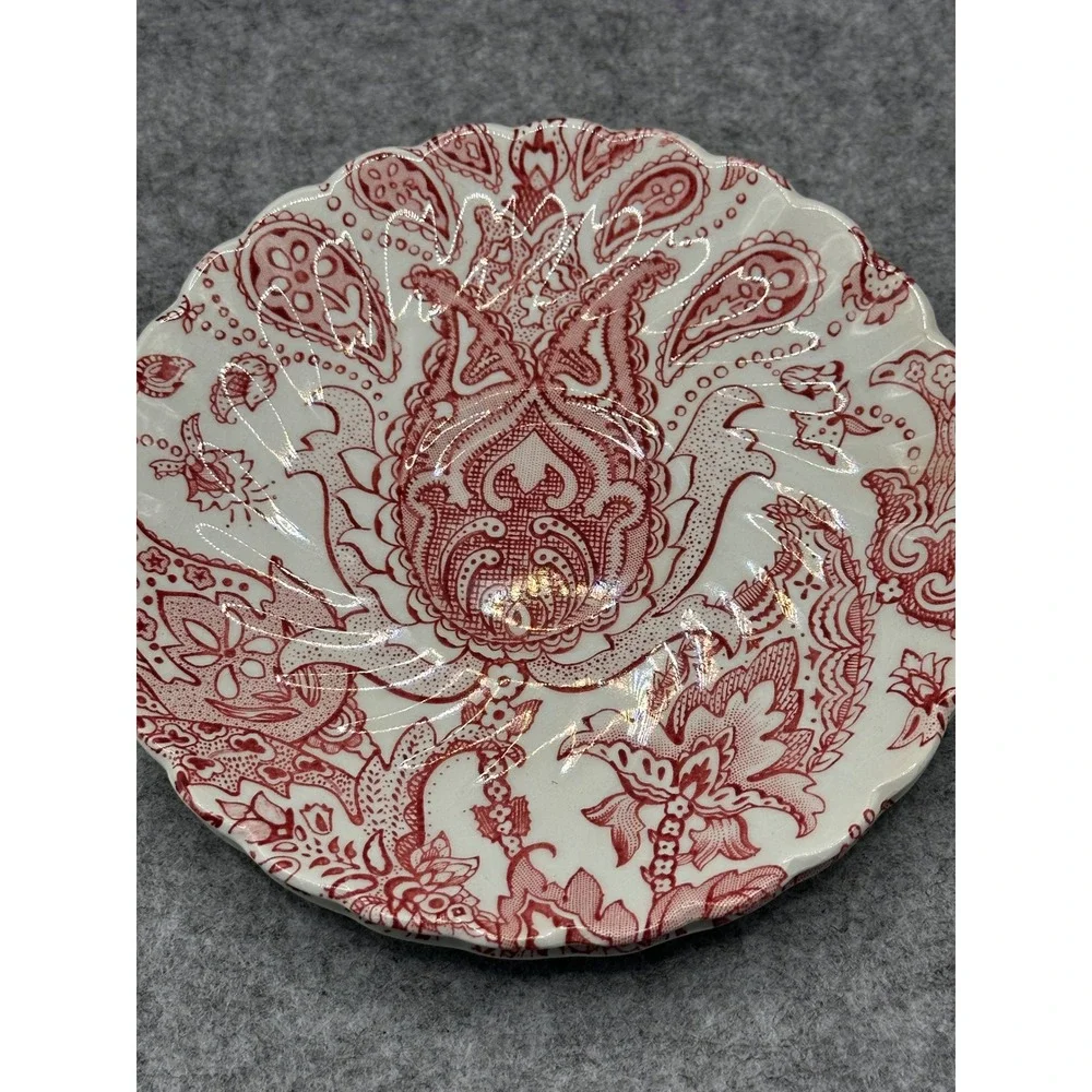 Johnson Bros Paisley Red Transferware Ironstone Tea Cups and Saucers Set of 5